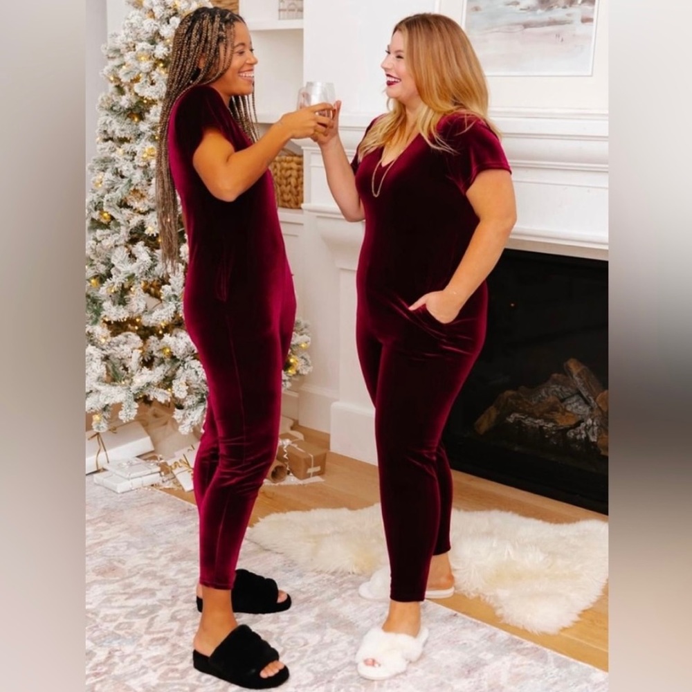 Smash + Tess Sunday Velvet Romper in Merlot